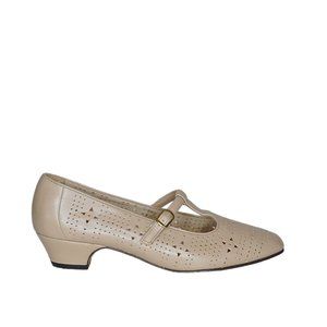 WimZees by Wolverine Womens 8 M Beige Perforated T-Strap Casual Shoe USA NOS